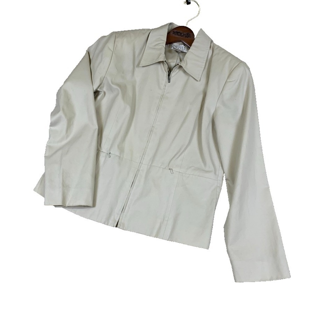Vtg Petite Sophisticate Cropped Jacket Womens 12P Cream Cotton Minimalist